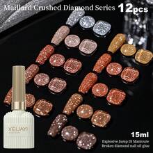 XEIJAYI 1件 15ml 水鑽亮片全息亮粉凝膠指甲油，UV/LED兼容，適用於沙龍與居家DIY美甲 - 摩卡棕 - 查看 3