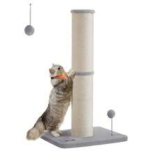 Kratzbaum, 85 cm hoch, Kratzsäule XL, 13 cm Dicker , Katzenbaum, Kratzstamm für mittelgroße und große Katzen, Sisalstamm, mit Plüschball und Glocke - Taubengrau - Übersicht 8