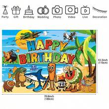 1pc-Italian Brainrot Birthday Party Decorations Set With Happy Birthday Banner, Balloons, Cupcake Toppers, Cartoon Animal Theme (Backdrop Banner)