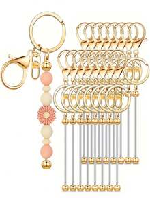 16pcs Blank Metal Beaded Keychain Pendant DIY Accessories Set, Suitable For Beaded Pendant Keychain Making, Jewelry Making Crafts - Keychain Accessory Kit - View 17