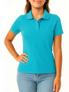 Baby Look Women's Premium Piquet Polo Collar - 青碧色 - 查看 1