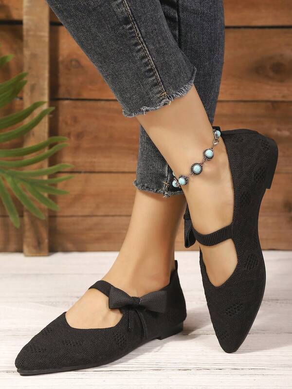 2025 Nuove ballerine da donna con punta affusolata e fiocco, stile Mary Jane, adatte per primavera/autunno