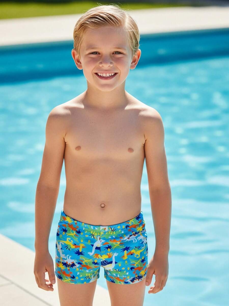 Children's Boxer Shorts Summer Printed Beach Pool Boys Boxer Shorts - Light Blue - View 1