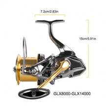 BILLINGS 旋转渔线轮，8000-14000 系列海水旋转渔线轮，最大阻力 20 公斤，超顺滑强力海钓渔线轮，CNC 铝合金线轴，可编织，6+1BB 远投钓鱼 - 彩色 - 查看 7