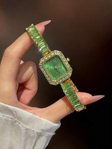 1 pieza Reloj de cuarzo cuadrado de moda súper brillante y elegante para mujeres, adecuado para uso diario, cumpleaños, aniversario - Unitalla - Ver 3