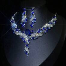 1 Set Women's Jewelry Set, Vintage Rhinestone Inlaid Earrings & Necklace 3-Piece Set, Suitable For Brides, Weddings, Banquets, Parties