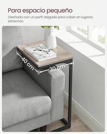 VASAGLE Mesa Auxiliar en Forma de C, Mesita de Noche, Marco de Metal, para Sala de Estar, Dormitorio, Marrón Rústico y Negro Tinta MLET353B01 - Abedul grisáceo + negro - Ver 6