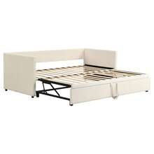 2-In-1 Upholstered Sofa Bed, 90*180*200 Cm, With Slatted Frame, Backrest, And Armrests, Covered In Skin-Friendly Velvet, Beige, Foldable Design With Pull-Out Bed Frame, Suitable For Apartments And Guest Rooms - 米色 - 查看 11