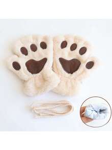 1pc Cat Paw Design Half Finger Gloves, Warm & Cute Accessory, Practical Winter Warmer, Birthday Party Gift, Daily Use, Creative Gift For Girlfriend