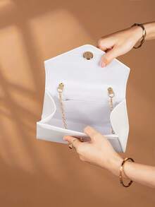 REMANLAND Luxurious Alluring Solid Color Pearl Handle Party Clutch, Exquisite Flap Women's Evening Bag With Detachable Metal Chain Shoulder Strap, Hidden Card Slots Suitable For Party, Ball, Banquet, Gathering, Wedding And Other Occasions - White - View 7