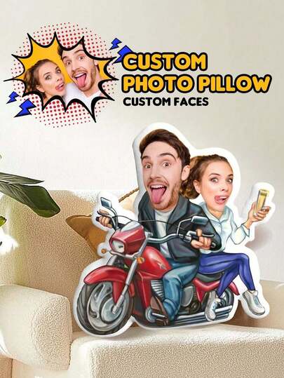 Customizable Motorcycle-Shaped Plush Cushions, Custom Photo Plush Cushions - Personalized Plush Cushions - Unique Gifts For Christmas, Birthdays, Valentine's Day, And Holidays - Plush Cushions For Sofa, Living Room, And Bedroom Decoration | Comfortable Plush Cushions | Custom Plush Cushions
