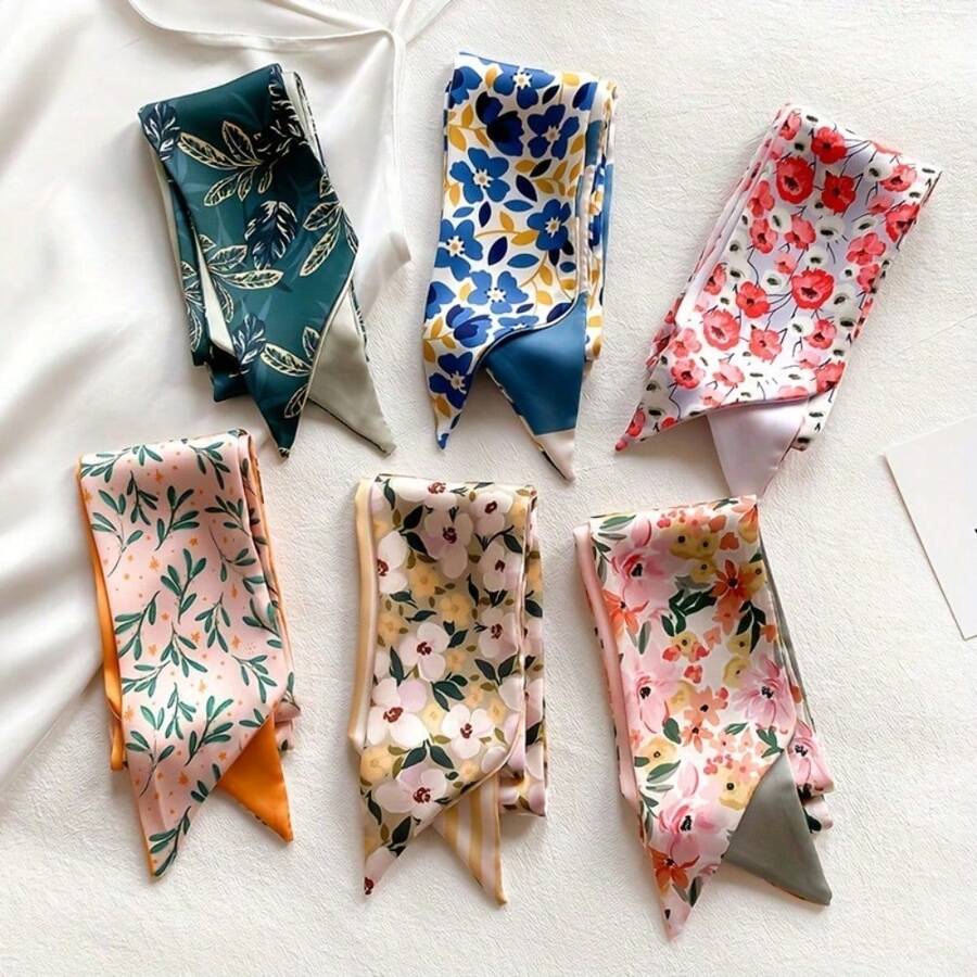 6PCS Women's Floral Printed Long Hair Band Casual Elegance Daily Dating Vacation Multipurpose Gift Dress Up - 6件 - 查看 1