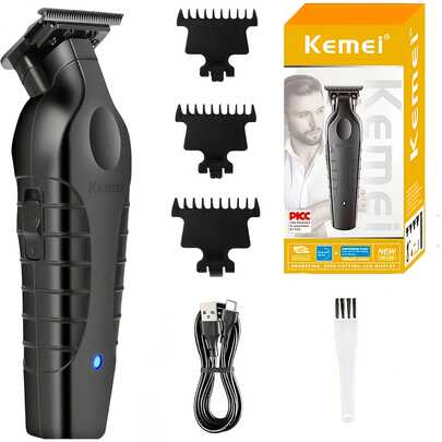Kemei Recortadora de cabello eléctrica Kemei KM-2299, recargable por USB, para uso en salón de peluquería y personal
