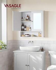 VASAGLE Armario de Baño, Armario de Pared, 15 x 65 x 75, Puerta con Doble Espejo, Estantes de Altura Ajustable, Blanco MLHC012W01 - Blanco - Ver 3