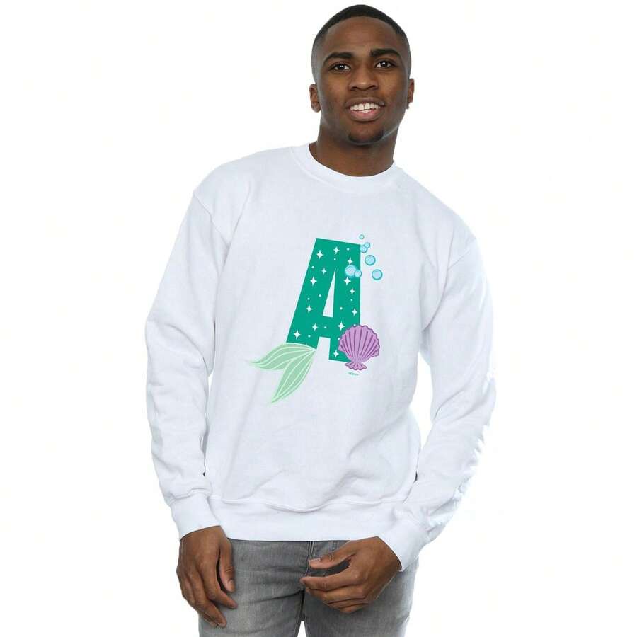 Disney Mens Alphabet A Is For Ariel Sweatshirt (White) - Biały - Zobacz 1