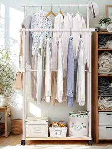 1pc Simple Floor To Ceiling Clothes Rack Storage Rack, Shoe And Hat Rack, Home Clothes Rack, Balcony Clothes Rack, Floor To Ceiling Bedroom, Home Clothes Rack, Indoor Balcony, Simple Clothes Rack, Movable Storage Rack - Multicolor - View 2
