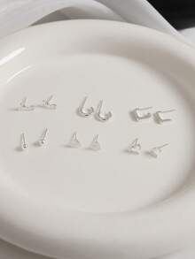 Set de 6 pares de aretes con diseño de corazón y forma de C chapados en plata para mujeres, regalo para mamá o novia