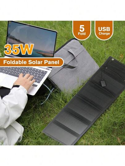 带 USB 的便携式 4/5 折叠太阳能电池板 - 适合户外旅行和露营，可为手机、平板电脑、风扇、手电筒、可折叠电池组充电