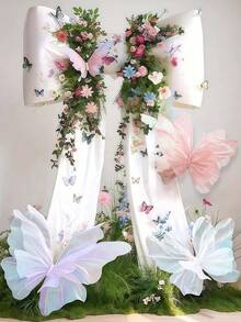 1 pieza 50cm Decoración de boda romántica 3D con mariposa, decoración de boda con mariposa artificial de hilo de seda, decoración para fiesta, festival al aire libre, exhibición, mariposa de gasa gigante falsa, regalo para el Día de San Valentín, Día de la Madre, cumpleaños, graduación, decoración de ventana navideña con fondo de mariposa - Multicolor - Ver 6
