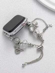 Luxury Stainless Steel Bracelet Band For Apple Watch, Compatible With I Watch Series SE/Ultra 10/9/8/7/6/5/4/3/2/1 (38/40/41/42/44/45/46/49mm), Stylish Chain Strap With Sparkling Crystal Charms, Adjustable Jewelry-Inspired Replacement Wristband For Women