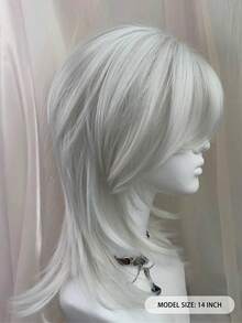 蕾丝铂金狼鱼短假发套装，时尚前卫，男女通用灰色鲤鱼头全头假发套装，逼真合成发 - 彩色 - 查看 2