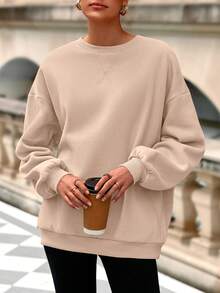 Women Crewneck Sweatshirt For Oversized Long Sleeve Pullover Tops Winter Fall Outfits   Clothing - Màu Khaki - Xem 3