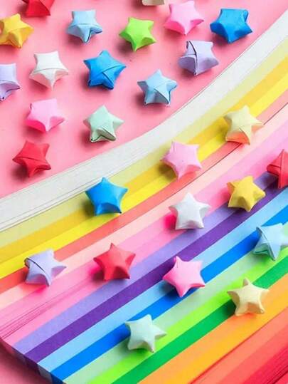 540 tiras de papel de estrella de origami hechas a mano - Tiras con forma de estrella de doble cara para manualidades DIY, tarjetas de felicitación, decoraciones de fiesta y adornos creativos | Perfecto para actividades de origami en juegos mentales, estrellas de la suerte de unicolor y tiras decorativas de estrellas de cinco puntas | Regalos ideales para Halloween y Navidad, juguetes para niñas de 10 a 12 años, rellenos de calcetines para niños