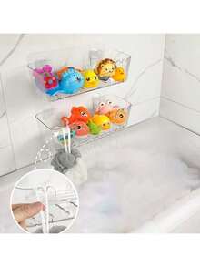 1 pieza Estante de almacenamiento transparente para baño con agujeros de drenaje - Bandeja de bañera de plástico duradero, de secado rápido y fácil de limpiar, cesta de ducha adecuada para uso en el baño, diseño montado en la pared, almacenamiento y organización del baño, accesorios de baño, estante.