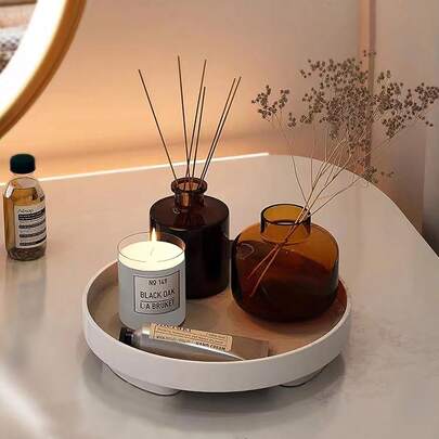 1 件现代简约白色木纹图案装饰托盘，圆形托盘，适用于咖啡桌、梳妆台、珠宝盘，适用于客厅、门厅、卧室、日常使用、乔迁礼物、圣诞礼物、结婚礼物，适合女性、房主、新婚夫妇