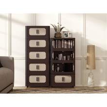 Retro Brown,20" Side Wide Folding Storage Cabinet ,5 Tiers,19.69"*11.81"*50.00",Collapsible Storage Bins With Magnetic Door, Plastic Storage Cabinet With Wheels