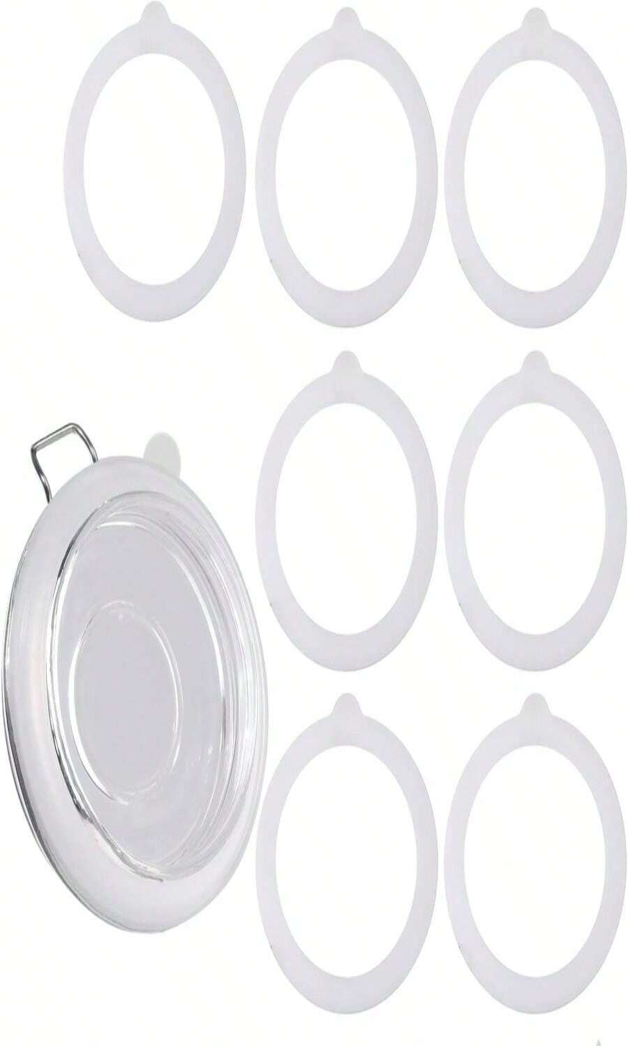 7 Pack Rubber Seals For Glass Jars, Airtight Silicone Jar Gaskets, Leakproof Rubber Gasket For Canning Mason Jars - 375 Inches Diameter, Fits Most Sizes (White)