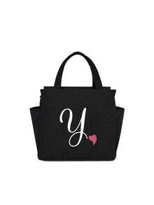 Insulating Lunch Bag, Letter Print Women Cooler Handbags Student Thermal Lunch Bags, For Work Canvas Food Tote Bag, High-Capacity Thermal Bag, For Women Insulated Refrigerated Lunch Box Bag, Picnic Bag, Fridge Bag Name Initials Letter Pattern Cooler Lunch Box ,Ice Pack Food Storage Bag For Traveling Portable Waterproof Bag Insulated Lunch Bag Lunchbox