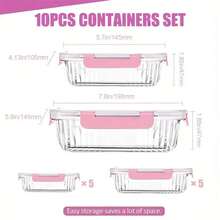 SHElN Glass Food Storage Container 10-Piece Set, High Borosilicate Glass With Leakproof Lids, Stackable & Microwave/Dishwasher  For Kitchen Pantry & Meal Prep, Ideal For Home Cooks & Families - Pink - View 4
