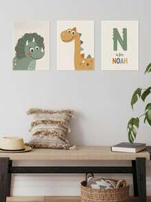 3pcs Dinosaur Wall Decor, Cartoon Decorative Artwork, Cute Canvas Artwork Paintings, Modern Paintings, Wall Art, Posters, Room Aesthetic, Home Decoration, Ideal Gift, For Living Room, Bedroom, Bathroom, Optional Frame - 3Pcs/Set - View 13