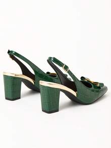 WHDXY 1 Pair Women's Square Toe Backless Preppy Style Buckle Decor Office High Heel Pumps, Sexy Runway 7CM Chunky Heel Dress Shoes For Work, Flight Attendant, Party - màu xanh lá - Xem 6