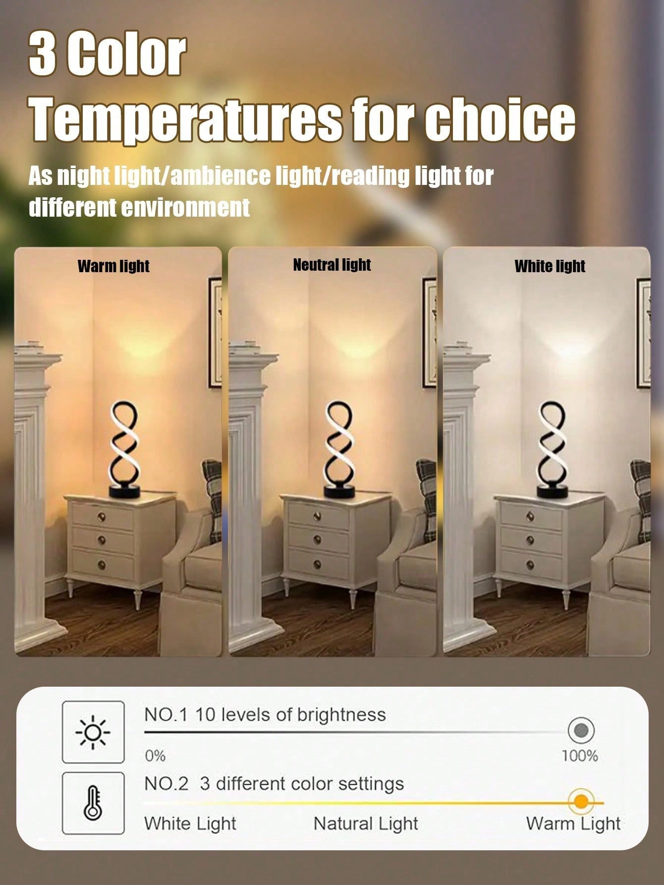 مصباح طاولة LED حلزوني قابل للتعتيم بثلاثة ألوان ي...