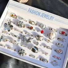 10 Stücke exquisiter rosa synthetischer Zirkonia Herz Liebe Schmetterling Ringe Set für Frauen, gemischter Stil, modische offene verstellbare Finger Schmuck, Party Geschenke