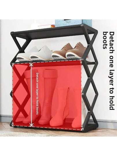 3 Tier Stackable Foldable Plastic Shoe Organizer - Space Saving X-Shaped Storage Shelving For Entryway, Hallway, Bedroom, Dorm, Easy Assembly, Durable Design, Black, Shoe Storage Organizer, Utility Shelving
