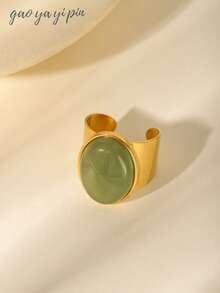 18K Gold Stainless Steel Natural Cat's Eye Stone Women's Ring, Available In Tiger Eye, Emerald, Rose Quartz And More Colors, Unisex Couple Design, Suitable For Daily Wear And Gifting