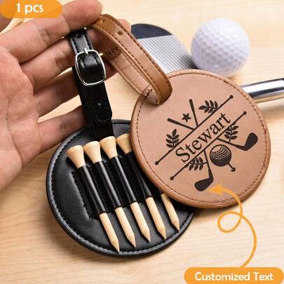 Etichetă personalizată din piele pentru geantă de golf cu teuri, accesorii de golf personalizate, etichetă gravată cu numele geantei de golf, etichetă pentru bagaje de golf, cadouri de golf pentru bărbați sau femei