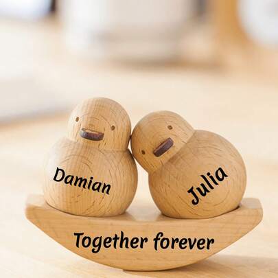 Personalized Creative Couple Ornaments, Office Desktop Log Style Wooden Duck, Room Decoration Ornaments, Friendship Birthday Valentine's Day Gift, Christmas Gift,Home Decor Living Room