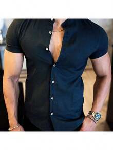 Men's Priest Collar Shirt - 藏蓝色 - 查看 2