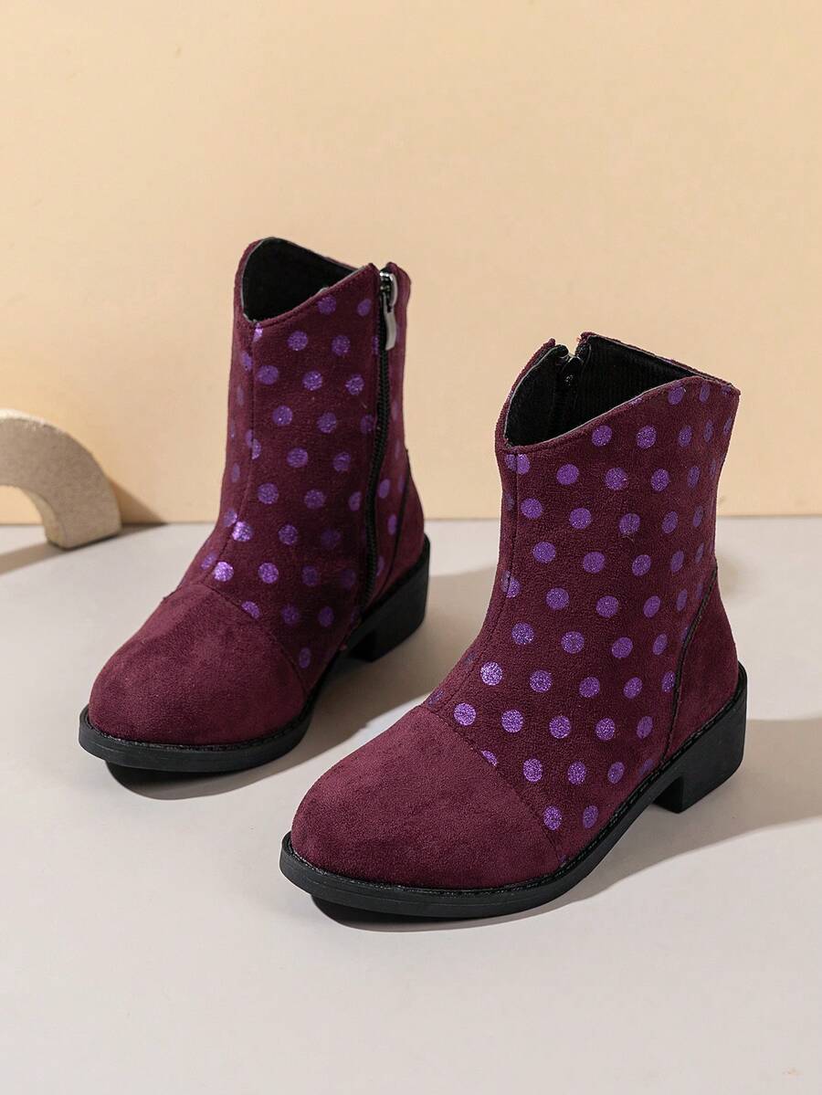 A Pair Of Fashionable Children's Boots, With Unique Color Combinations, Boys' And Girls' Snow Boots, Sports Boots, Western Cowboy-Style Boots, And Shiny Gretel Boots - Burgundy - View 1
