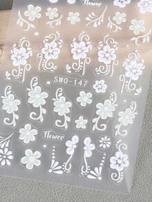 Adesivos de unha de pétala de renda 5D 2 peças, damasco branco, retrô, margarida, flor, pétala, folhas, estilo boêmio, faça você mesmo, Y2K, elegante, moda inverno, primavera, decalques de esmalte em gel autoadesivos, sliders, charme, salão, decoração de arte de unha