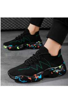 Men's Mesh Lace-Up Thick Sole Sneakers, Camouflage Fashion Unisex Casual Sports Shoes, Suitable For All Seasons