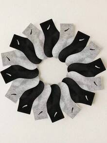 8 Pairs/Set Random Mixed Color Kids Socks, Black Versatile, Grey Baby Mid-Calf Socks With Diagonal Stripe Pattern, Suitable For Casual Daily Wear - Multicolor - View 6