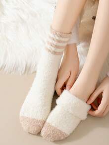 1 par de calcetines de felpa de coral para mujeres, calcetines gruesos y cálidos para el hogar, posparto, dormir, anti-frío, adecuados para otoño/invierno