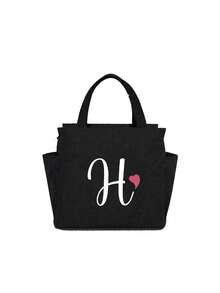 Insulating Lunch Bag, Letter Print Women Cooler Handbags Student Thermal Lunch Bags, For Work Canvas Food Tote Bag, High-Capacity Thermal Bag, For Women Insulated Refrigerated Lunch Box Bag, Picnic Bag, Fridge Bag Name Initials Letter Pattern Cooler Lunch Box ,Ice Pack Food Storage Bag For Traveling Portable Waterproof Bag Insulated Lunch Bag Lunchbox