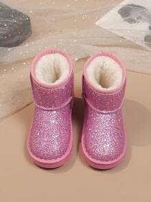 Winter Boots Christmas Girls' Shoes Girls' Boots 1 Pair Of Children's Winter Non-Slip Warm Snow Boots, Colorful Glitter Material, Lined With Thickened Fleece