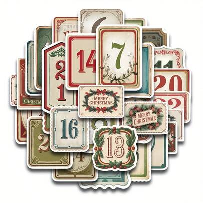 30 Pieces Of Christmas Countdown Stickers, Digital Countdown Office Supplies, Party Gift Sealing Stickers, Merry Christmas Gift Stickers, DIY Handmade Gift Packaging Labels, Gift Boxes, Gift Bag Decoration Label Stickers, Advent Calendar Digital Stickers, Christmas Party Decorations, Christmas Supplies, Box Sealing Stickers, Sealing Stickers 2 Pieces/Pack, Christmas Decorations, Christmas Home Decorations